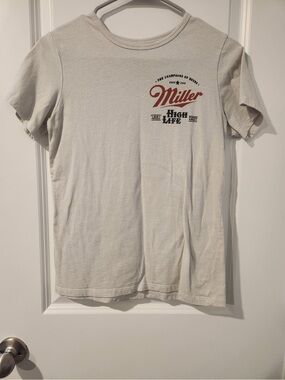 Two Miller High Life Short Sleeve Tees - Cream with Red Logo